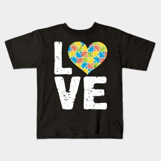 Cute Autism Awareness Love Colorful Puzzle Heart Kids T-Shirt